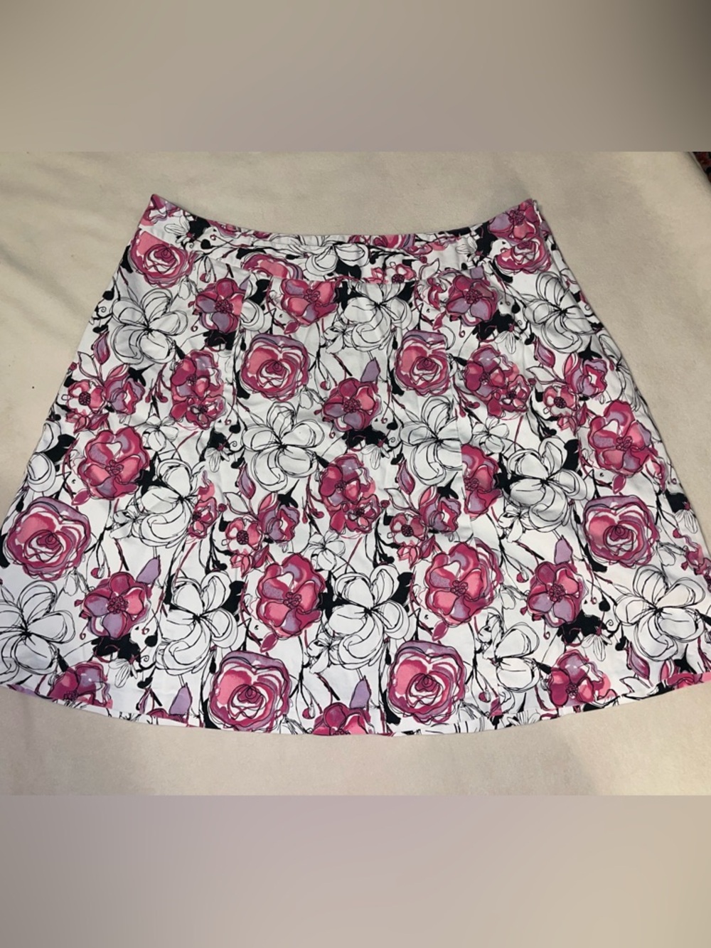Lane Bryant White Skirt with Pink and Black Floral‎ Sketch Print